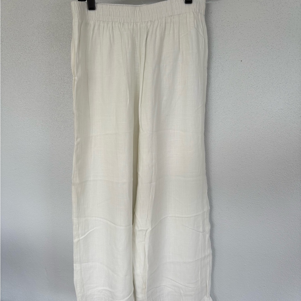 Princess Polly White Linen Wide-Leg Pants, size 8